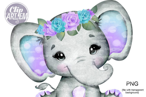 Adorable Purple Teal Girl Elephant with Floral Crown: A Perfect Addition to Your Creative Projects