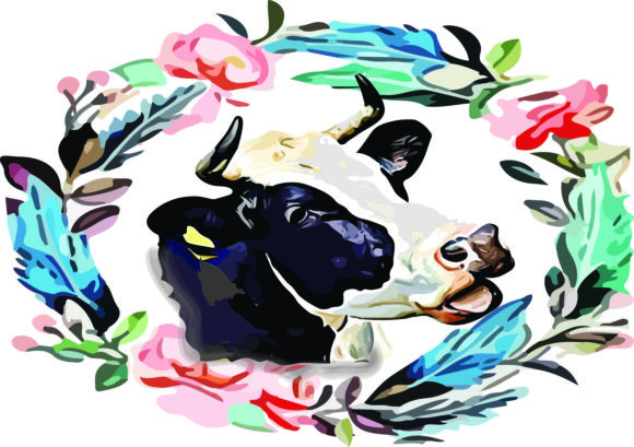 Cow with Floral Wreath: A Versatile Digital Design for Creative Projects