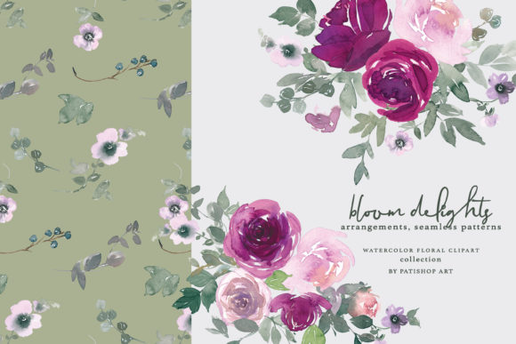 Explore Blush Magenta Watercolor Floral Clipart