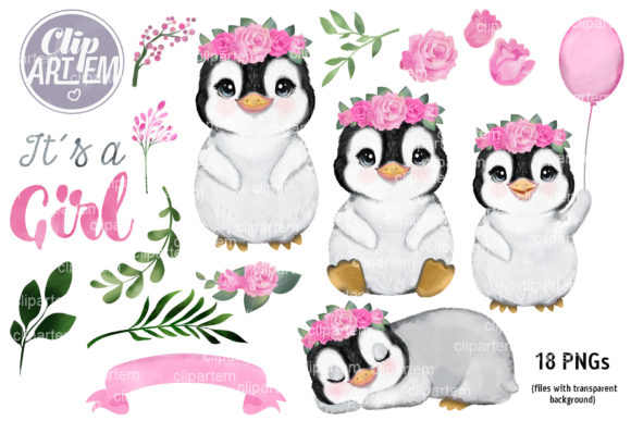 Girl Penguin Floral 18 PNG Bundle