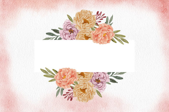 Peony Floral Border in Watercolor Style