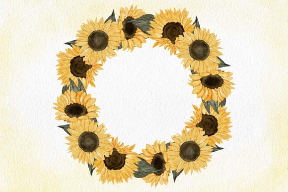 Watercolor Sunflower Floral Wreath Frame